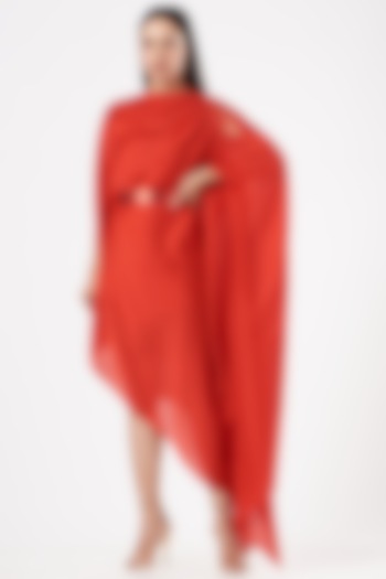 Red Crinkled Chiffon Draped Dress by Amit Aggarwal