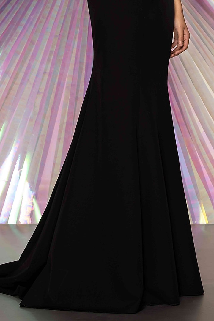 Black Metallic Molded Handwoven Gown by Amit Aggarwal at Pernia's Pop Up Shop