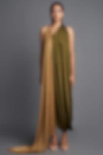 Olive & Kathai Asymmetrical Draped Dress by Amit Aggarwal
