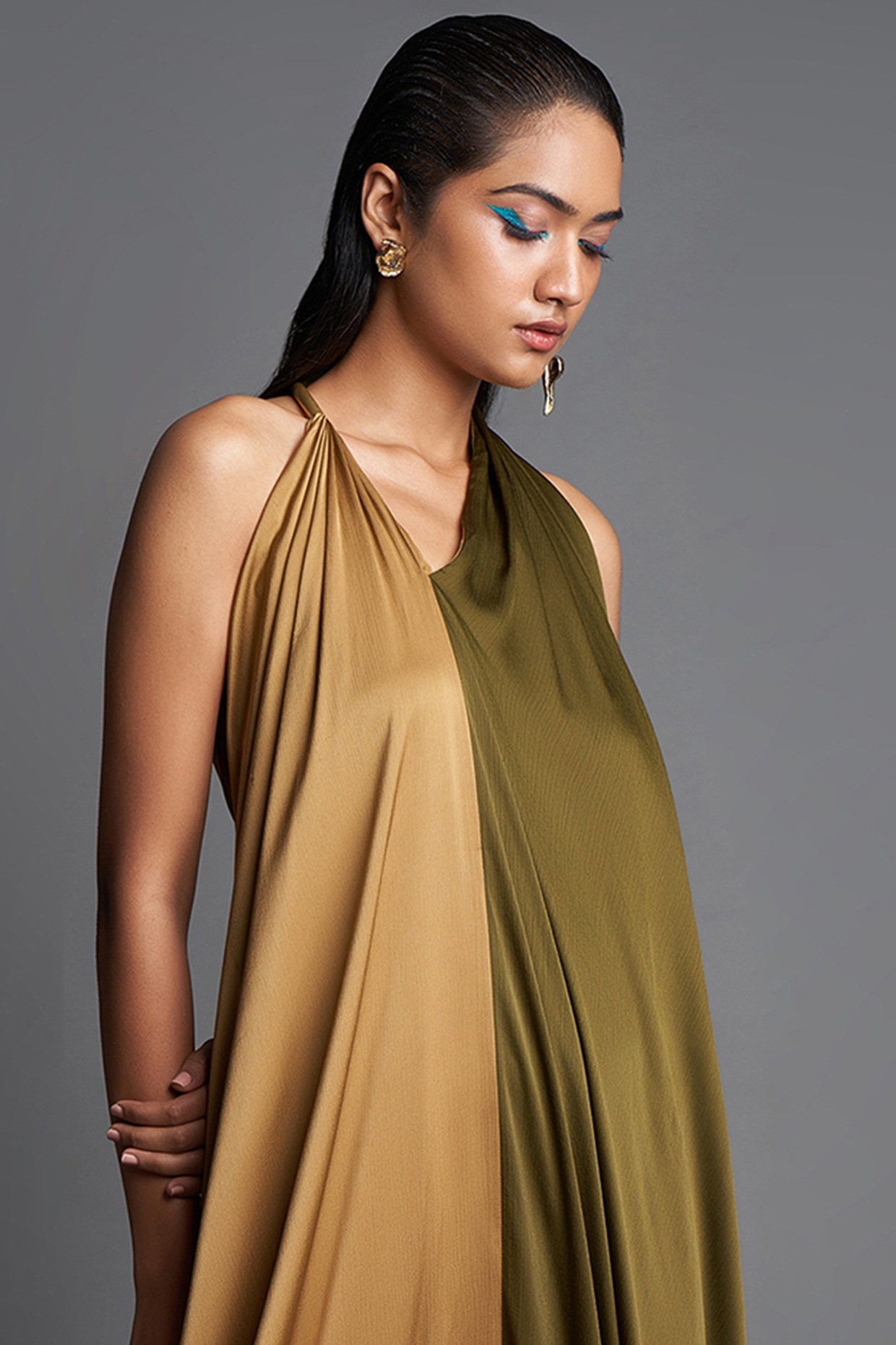 Olive & Kathai Asymmetrical Draped Dress Design by Amit Aggarwal