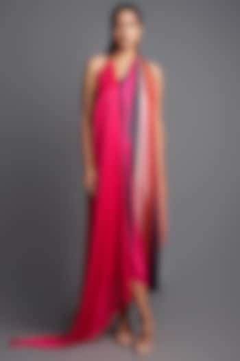 Pink Sunray Asymmetrical Draped Dress by Amit Aggarwal