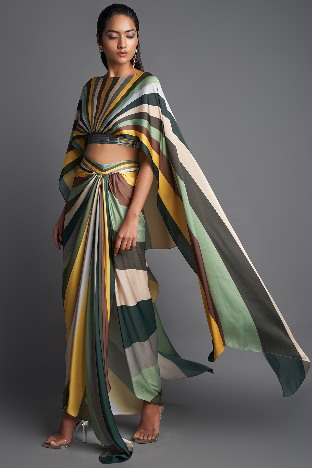 Emerald Sunray Draped Pant Set by Amit Aggarwal at Pernia's Pop Up Shop