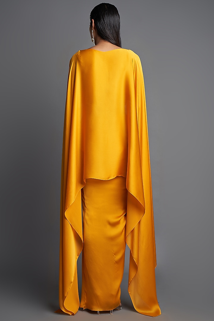 Mustard Draped Skirt Set by Amit Aggarwal at Pernia's Pop Up Shop