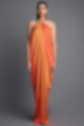 Rust & Orange Draped Dress by Amit Aggarwal