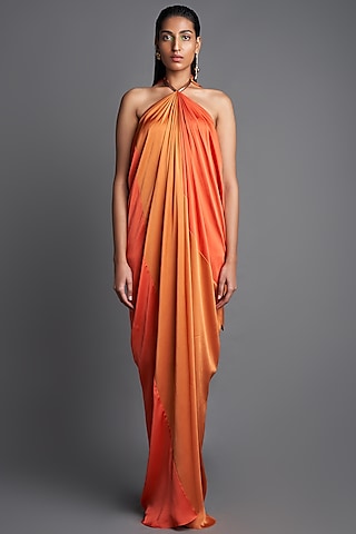 Rust & Orange Draped Dress by Amit Aggarwal