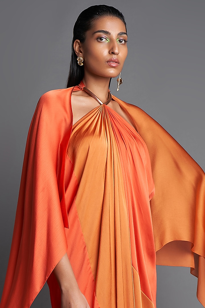 Rust & Orange Draped Cocktail Dress by Amit Aggarwal at Pernia's Pop Up Shop