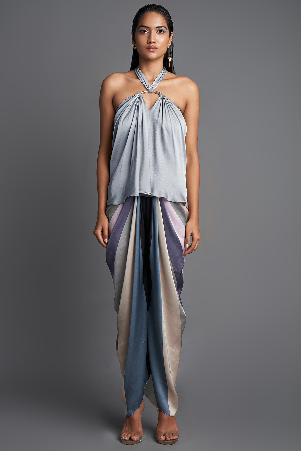 Grey Draped Top by Amit Aggarwal at Pernia's Pop Up Shop