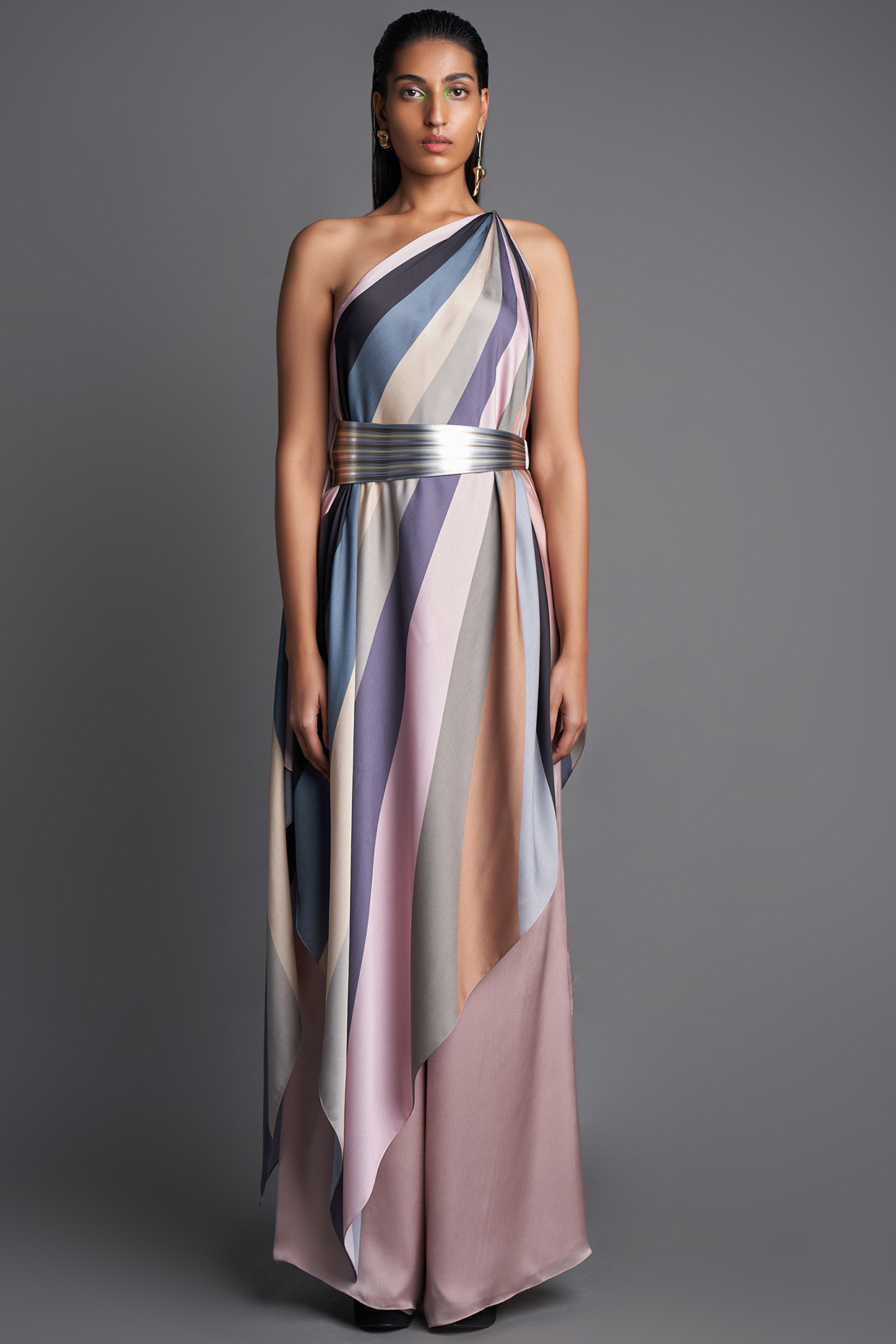 Pebble Sunray Asymmetrical Draped Top by Amit Aggarwal at Pernia's Pop Up Shop
