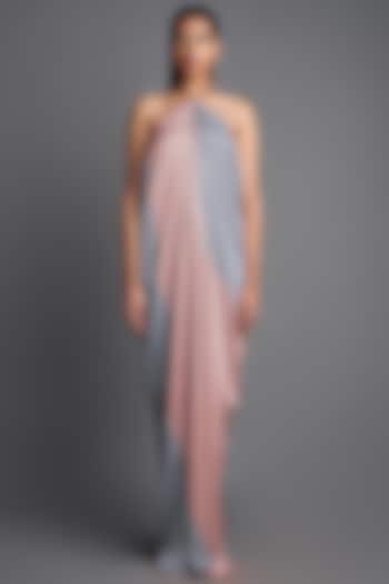 Blush & Grey Draped Cocktail Dress by Amit Aggarwal at Pernia's Pop Up Shop