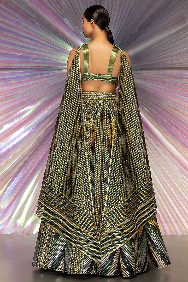 Green Striped Metallic Bridal Lehenga Set by Amit Aggarwal at Pernia's Pop Up Shop