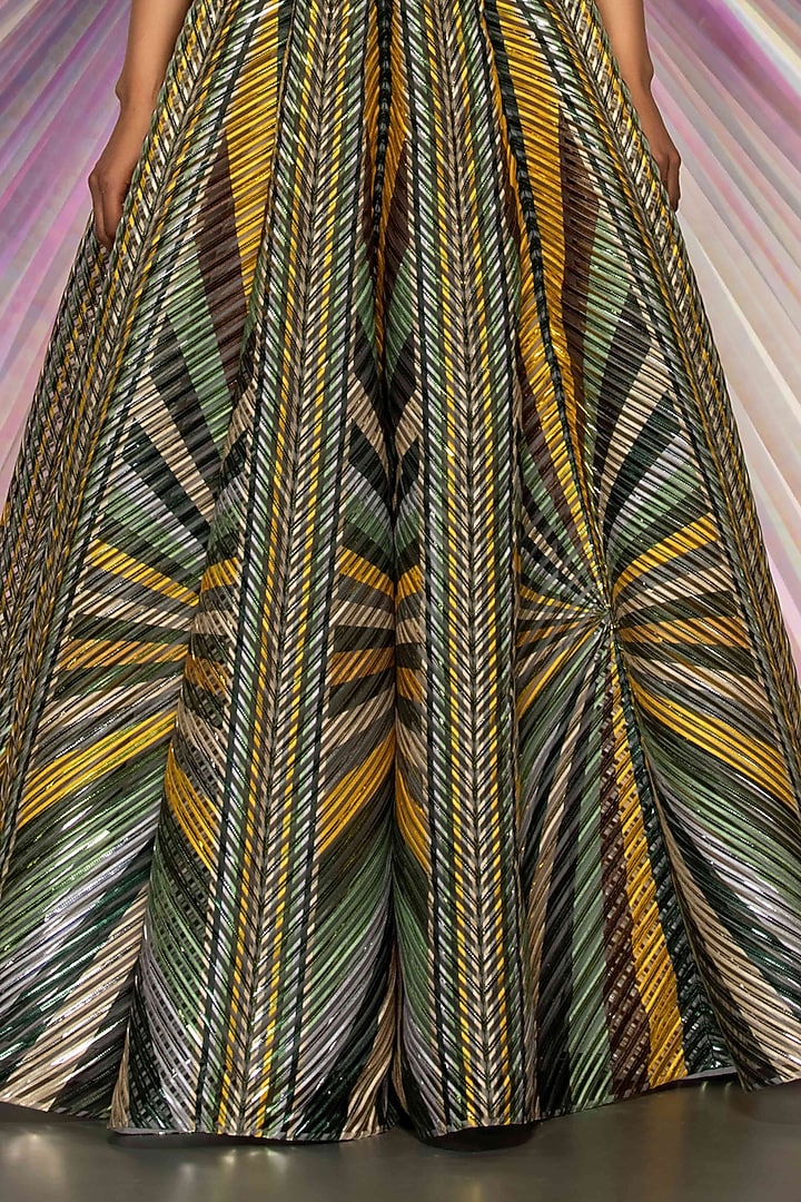 Green Striped Metallic Bridal Lehenga Set by Amit Aggarwal at Pernia's Pop Up Shop