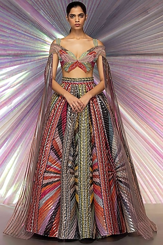 Multi-Colored Metallic Lehenga Set by Amit Aggarwal
