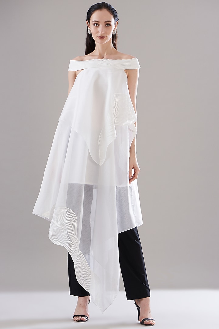 Ivory Organza Off-Shoulder Tunic by Amit Aggarwal at Pernia's Pop Up Shop