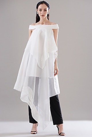 Ivory Organza Off-Shoulder Tunic by Amit Aggarwal