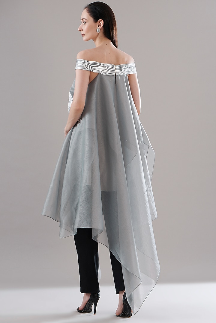 Grey Organza Off-Shoulder Tunic by Amit Aggarwal at Pernia's Pop Up Shop