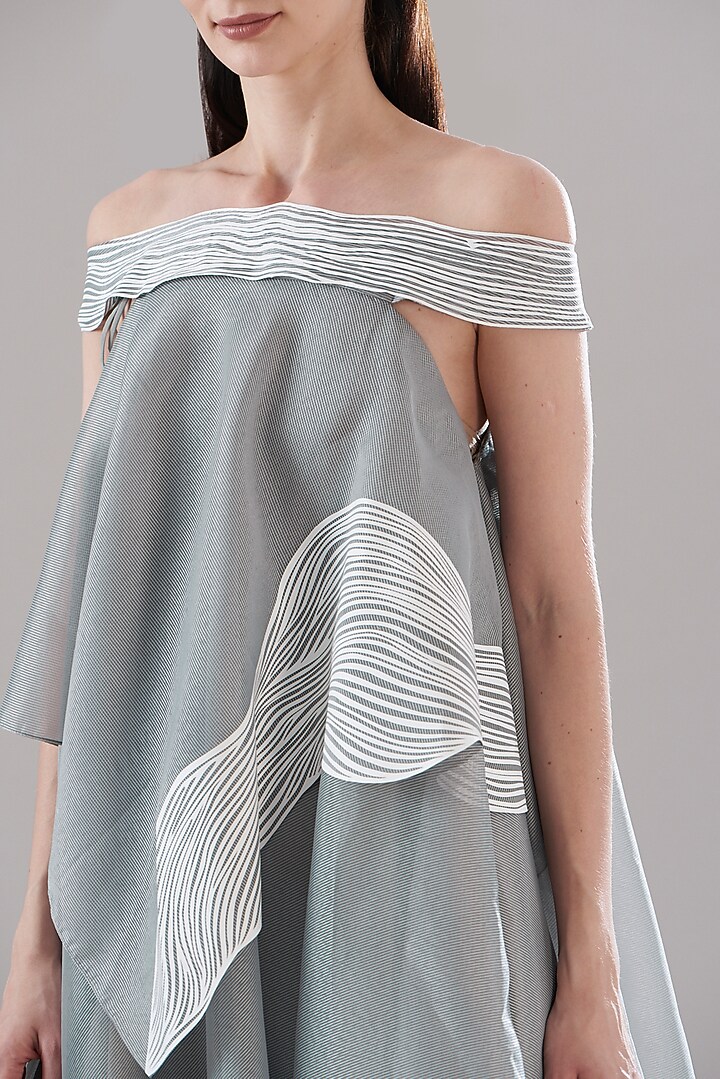 Grey Organza Off-Shoulder Tunic by Amit Aggarwal at Pernia's Pop Up Shop