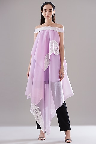 Purple Organza Off-Shoulder Tunic by Amit Aggarwal