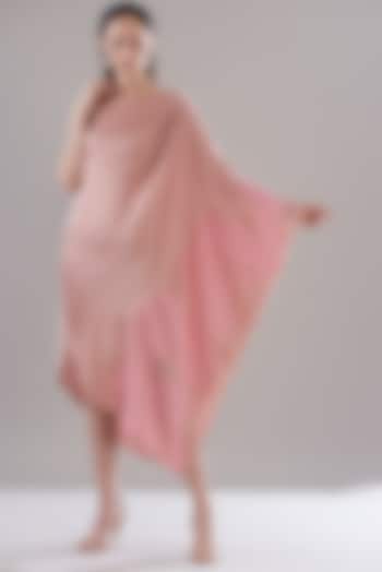 Pink Hammered Satin Asymmetrical Tunic by Amit Aggarwal at Pernia's Pop Up Shop