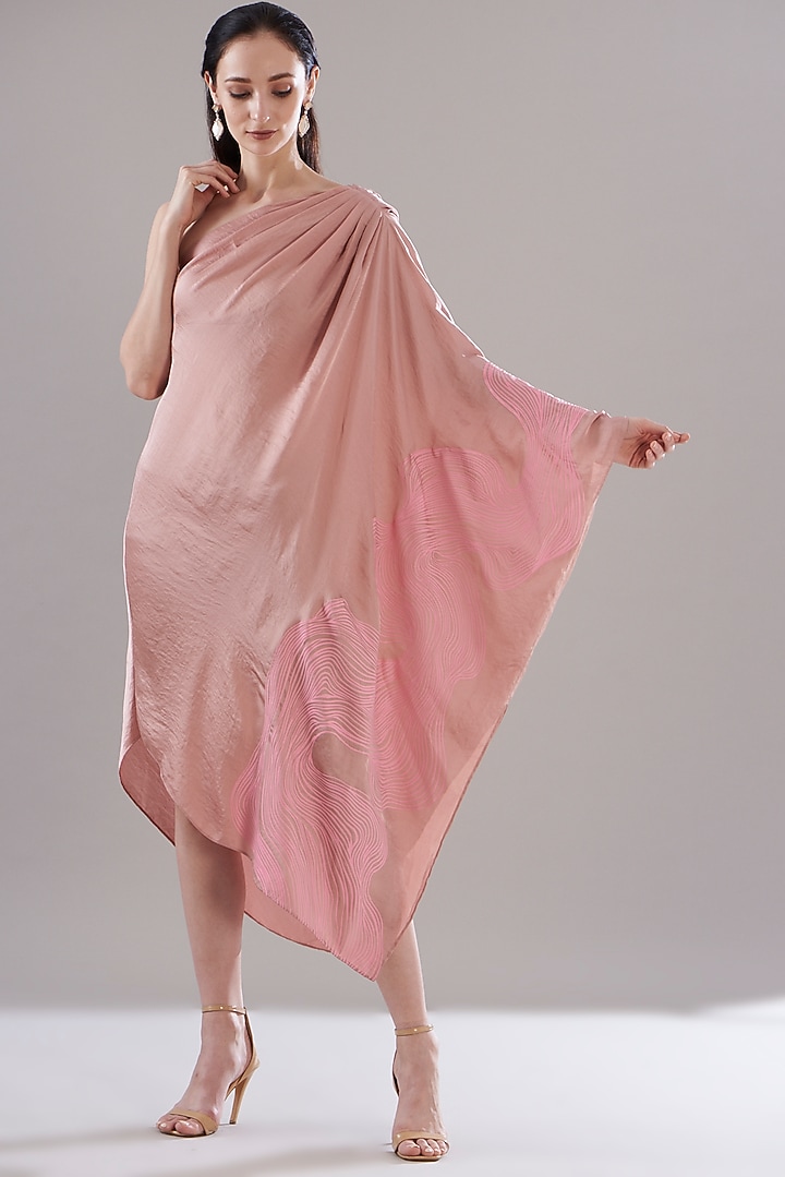 Pink Hammered Satin Asymmetrical Tunic by Amit Aggarwal at Pernia's Pop Up Shop