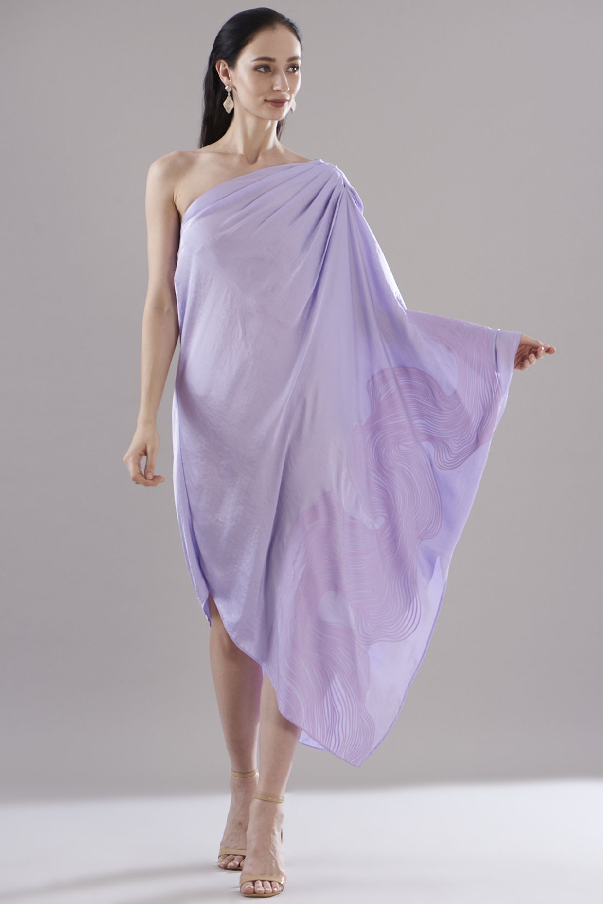 Purple Hammered Satin Asymmetrical Tunic by Amit Aggarwal at Pernia's Pop Up Shop