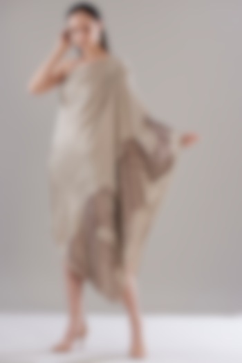 Beige Hammered Satin Asymmetrical Tunic by Amit Aggarwal at Pernia's Pop Up Shop