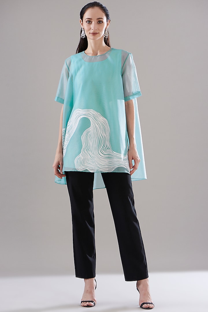 Blue Organza A-Line Top by Amit Aggarwal at Pernia's Pop Up Shop