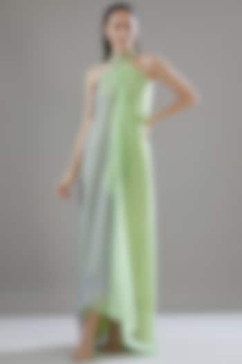 Mint & Grey Striped Fabric Halter Cocktail Dress by Amit Aggarwal at Pernia's Pop Up Shop