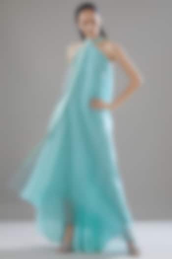 Blue Striped Fabric Halter Cocktail Dress by Amit Aggarwal at Pernia's Pop Up Shop