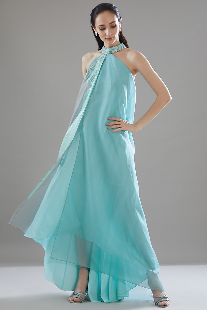 Blue Striped Fabric Halter Cocktail Dress by Amit Aggarwal at Pernia's Pop Up Shop