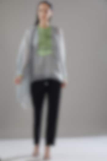 Grey Organza Metallic Draped Cape by Amit Aggarwal at Pernia's Pop Up Shop