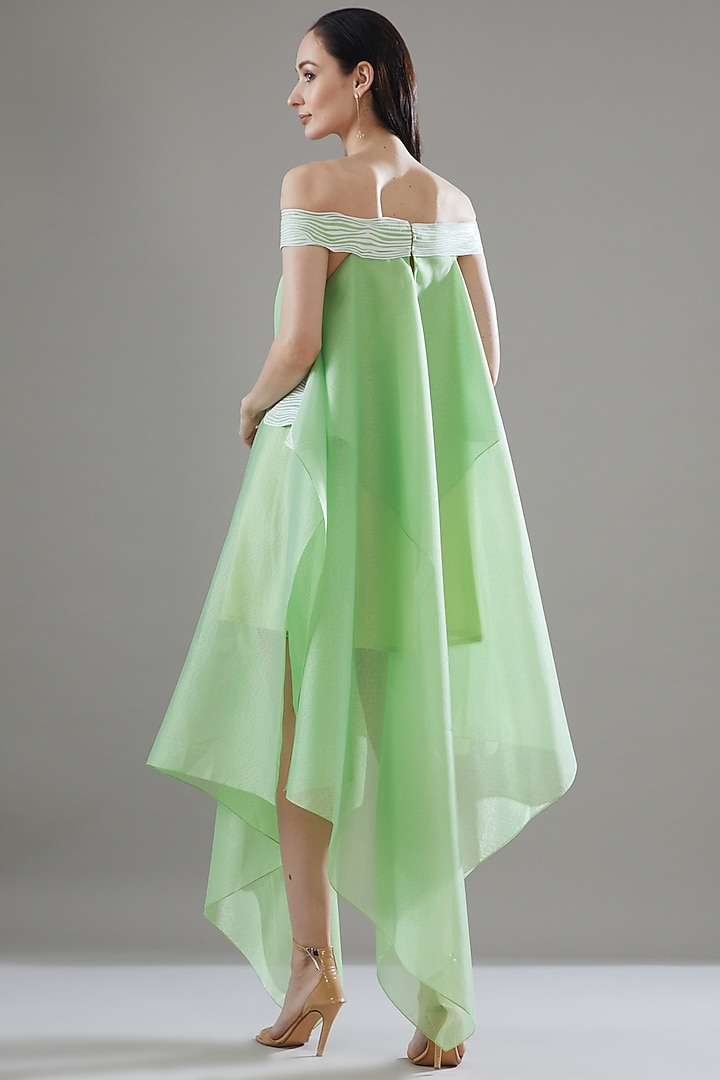 Green Organza Off-Shoulder Tunic by Amit Aggarwal at Pernia's Pop Up Shop