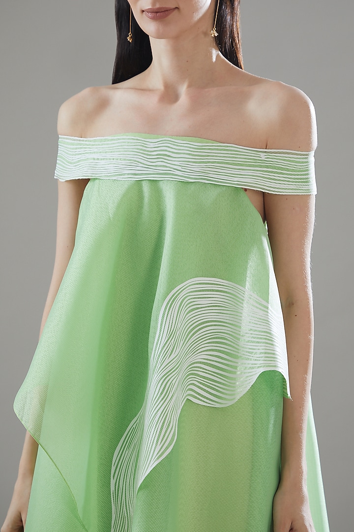 Green Organza Off-Shoulder Tunic by Amit Aggarwal at Pernia's Pop Up Shop