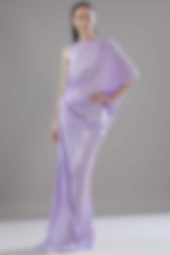 Lilac Hammered Satin Asymmetrical Draped Party Wear Gown by Amit Aggarwal at Pernia's Pop Up Shop