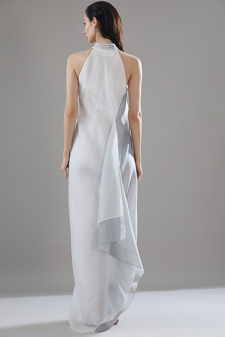 Grey & Ivory Striped Fabric Halter Cocktail Dress by Amit Aggarwal at Pernia's Pop Up Shop