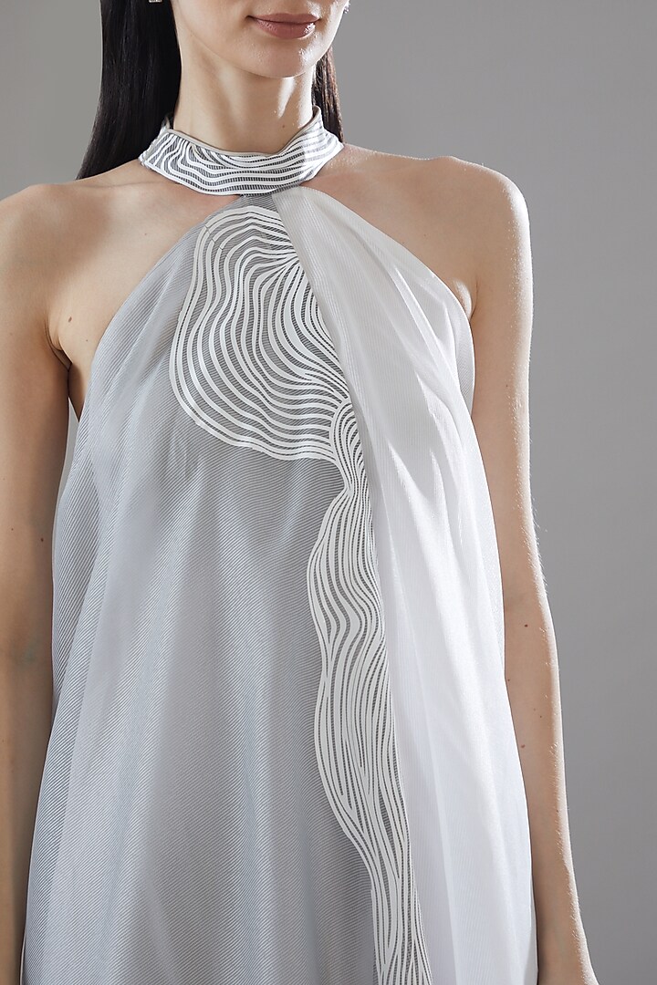 Grey & Ivory Striped Fabric Halter Cocktail Dress by Amit Aggarwal at Pernia's Pop Up Shop