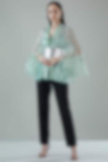 Mint Tulle Cape With Belt by Amit Aggarwal at Pernia's Pop Up Shop