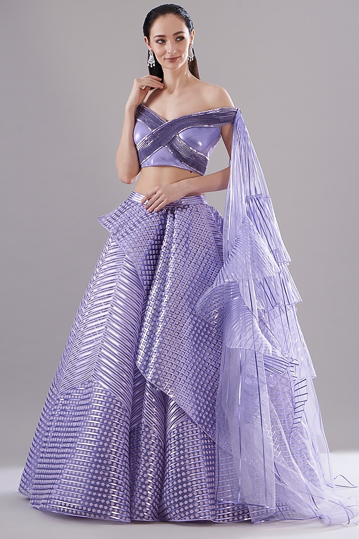 Purple Metallic Polymer Bridal Lehenga Set by Amit Aggarwal at Pernia's Pop Up Shop