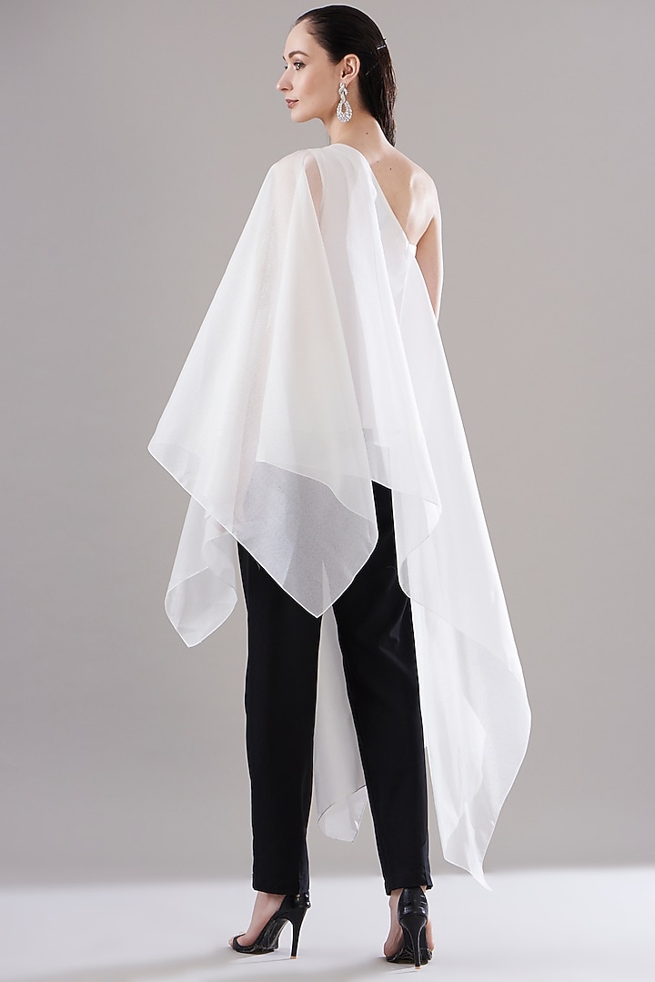 White Organza Asymmetrical Kaftan Top by Amit Aggarwal at Pernia's Pop Up Shop