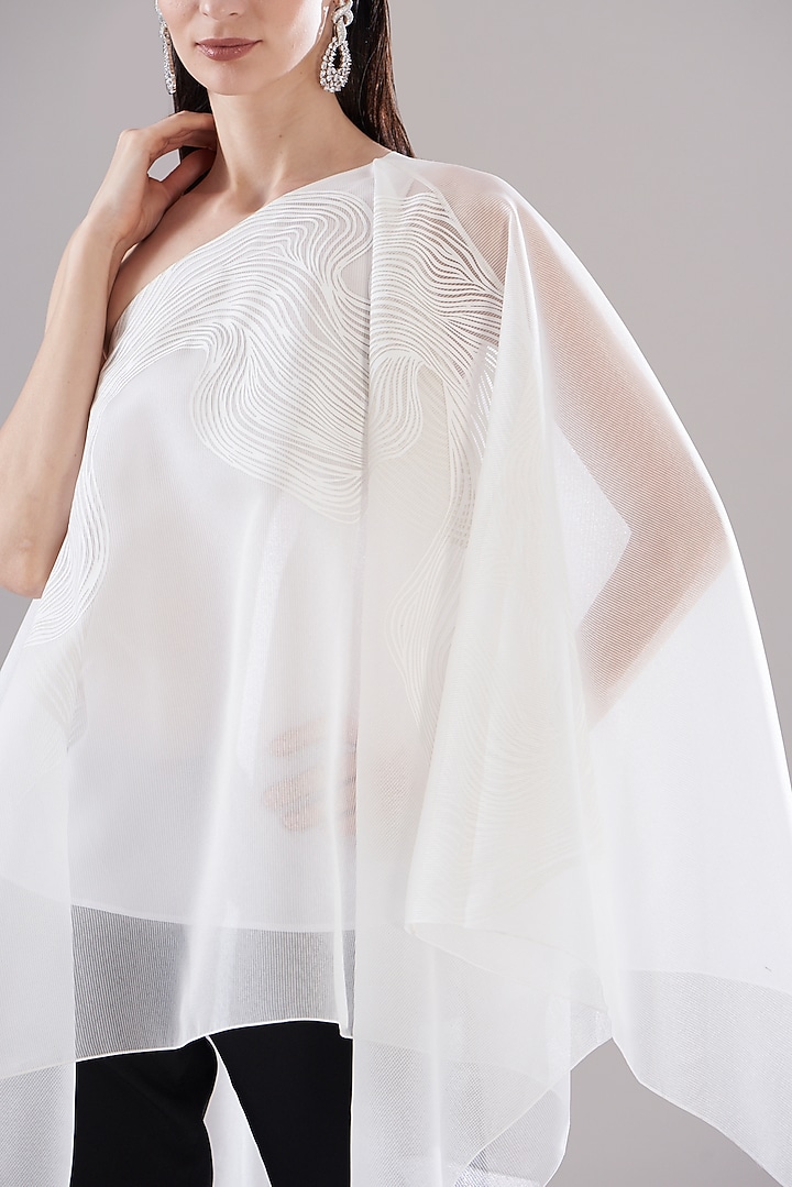 White Organza Asymmetrical Kaftan Top by Amit Aggarwal at Pernia's Pop Up Shop