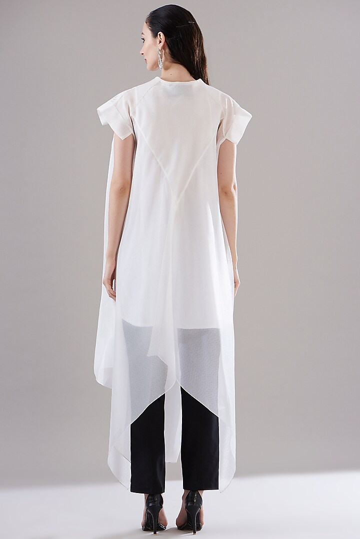 White Organza Asymmetrical Shirt by Amit Aggarwal at Pernia's Pop Up Shop