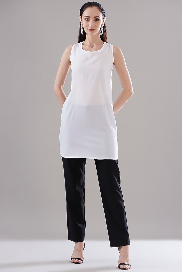 White Organza Asymmetrical Shirt by Amit Aggarwal at Pernia's Pop Up Shop