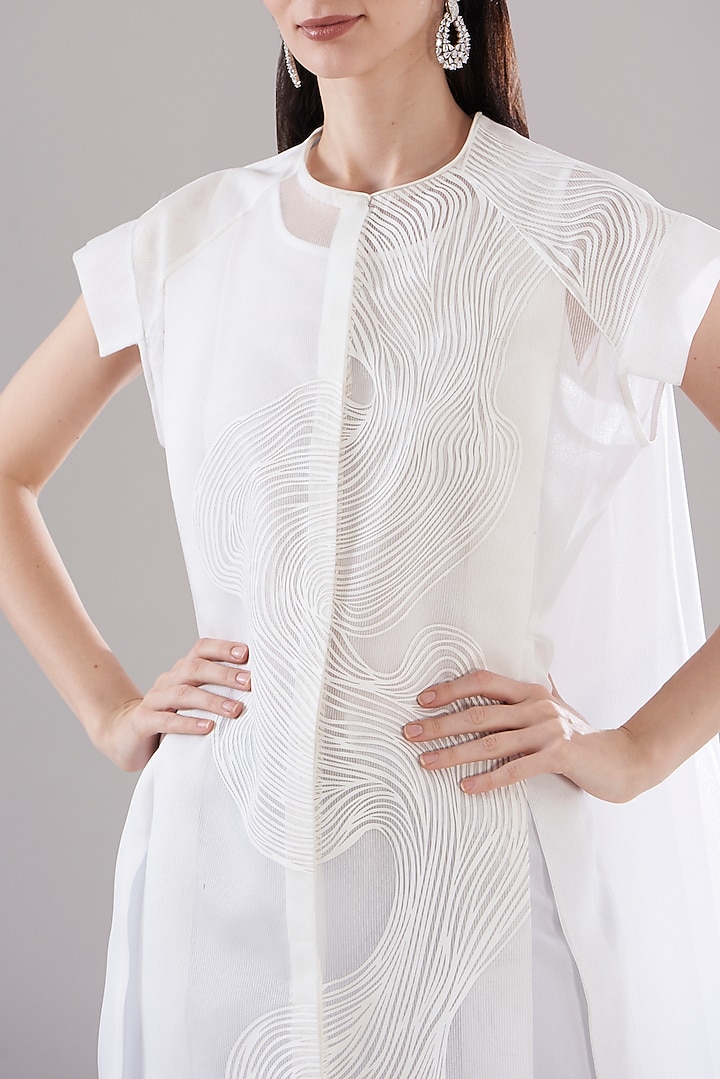 White Organza Asymmetrical Shirt by Amit Aggarwal at Pernia's Pop Up Shop