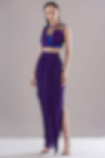 Purple Satin Chiffon Skirt Set by Amit Aggarwal at Pernia's Pop Up Shop