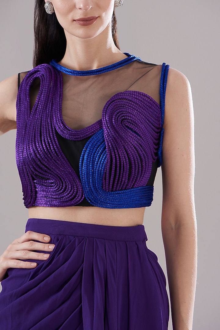 Purple Satin Chiffon Skirt Set by Amit Aggarwal at Pernia's Pop Up Shop