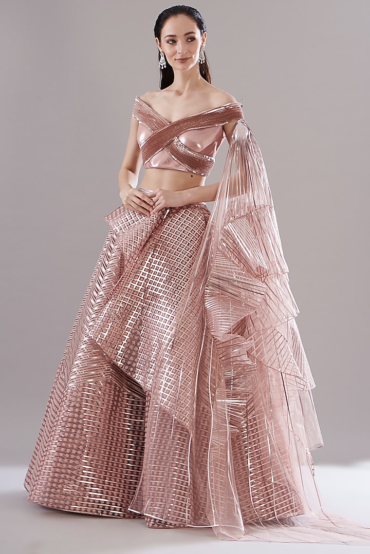 Pink Metallic Polymer Bridal lehenga for 22 Lehenga Set by Amit Aggarwal at Pernia's Pop Up Shop
