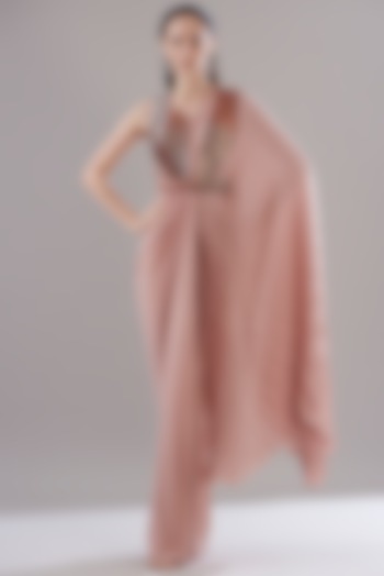 Pink Jersey Pre-Stitched Embroidered Reception Saree by Amit Aggarwal at Pernia's Pop Up Shop