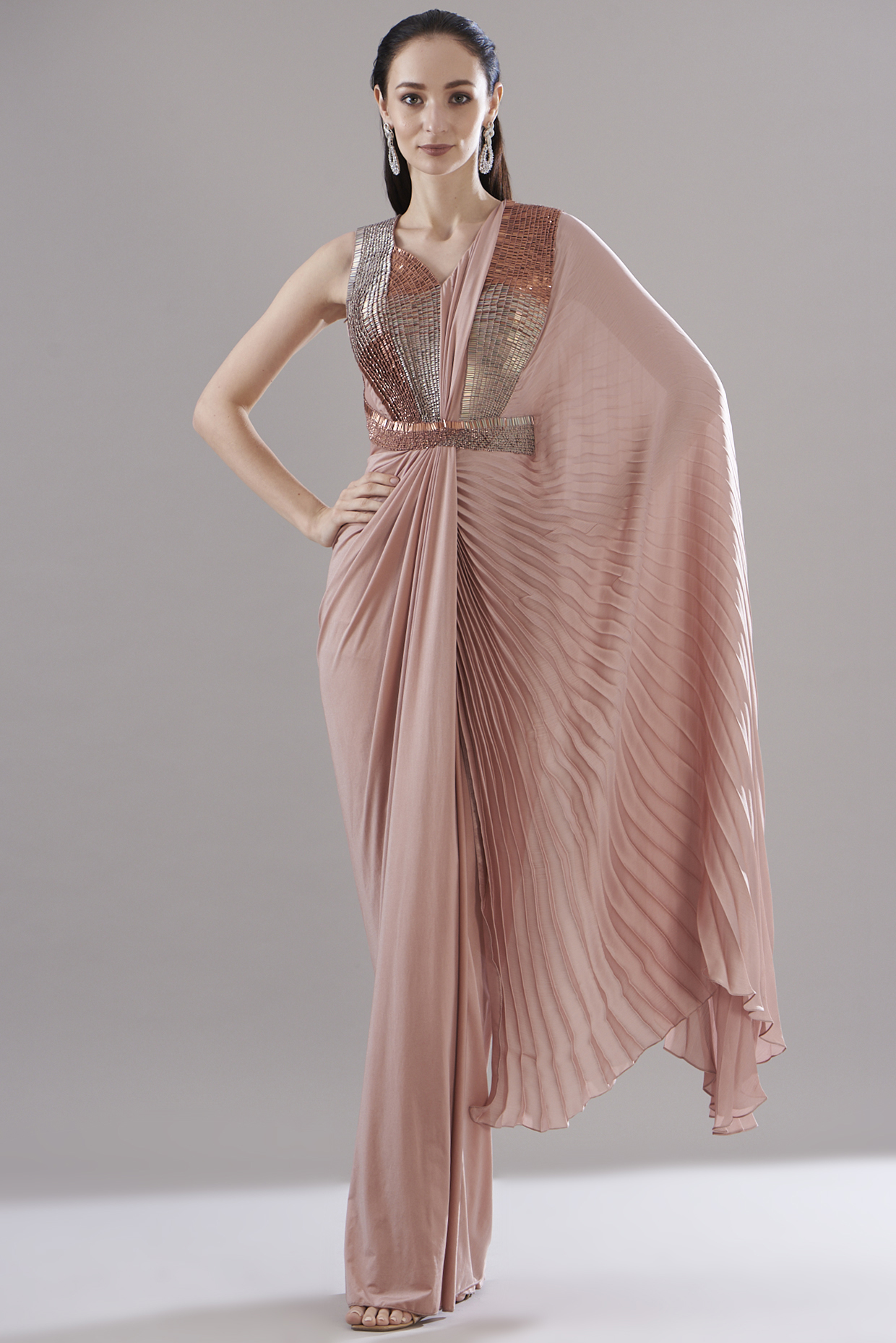 Pink Jersey Pre-Stitched Embroidered Reception Saree by Amit Aggarwal at Pernia's Pop Up Shop