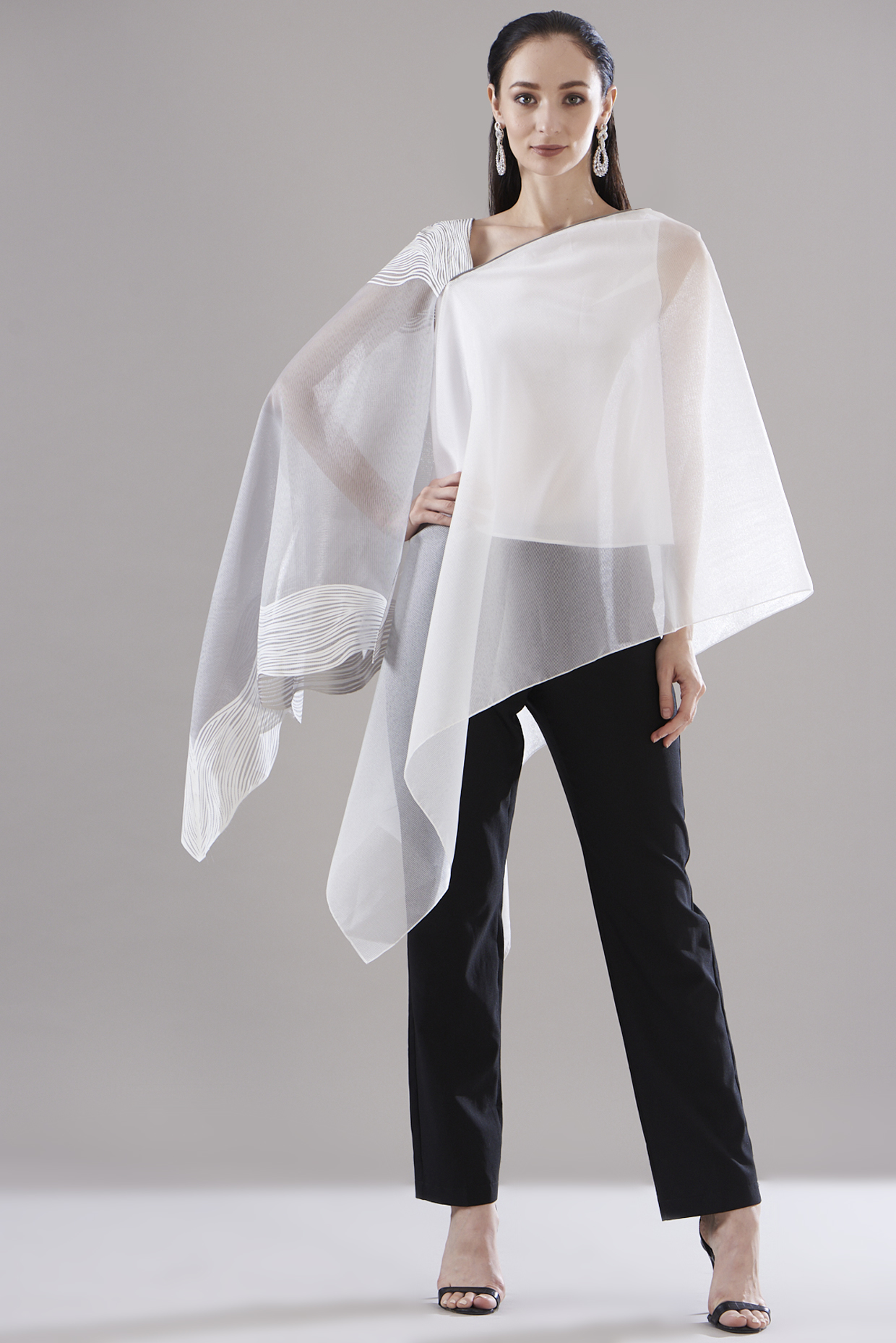 White Organza Asymmetrical Kaftan Top by Amit Aggarwal at Pernia's Pop Up Shop
