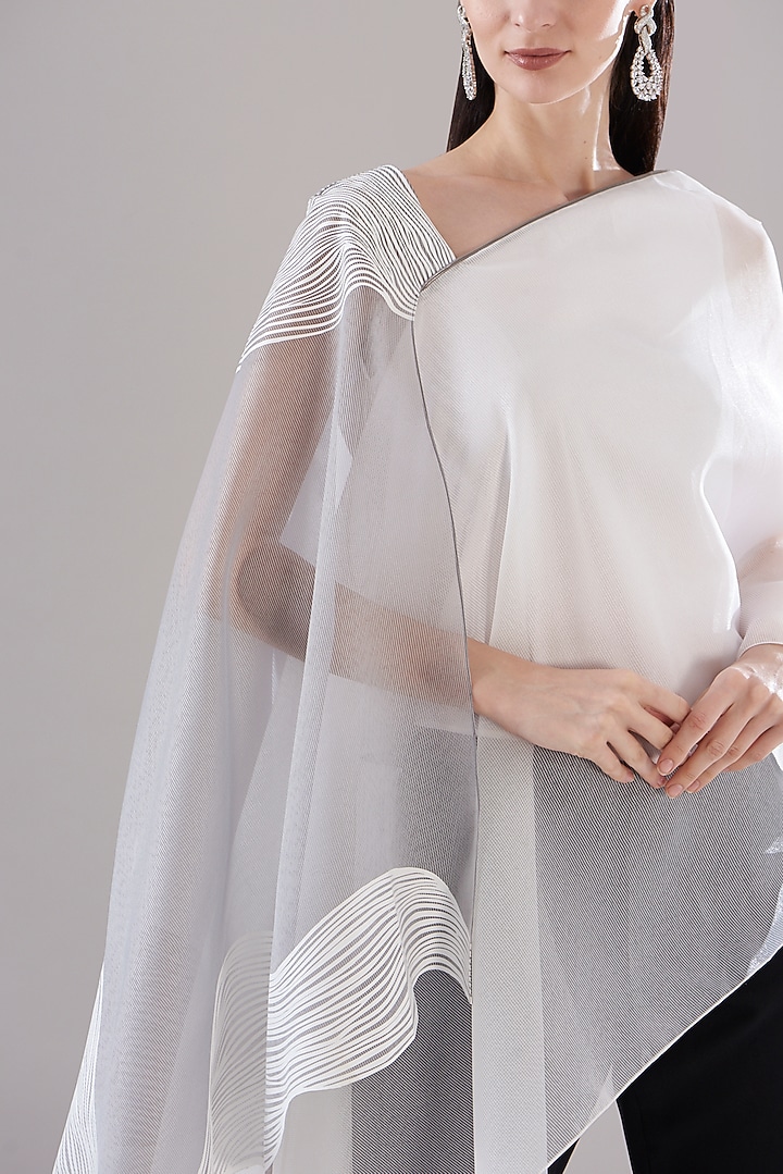 White Organza Asymmetrical Kaftan Top by Amit Aggarwal at Pernia's Pop Up Shop