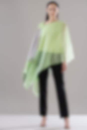 Green Organza Asymmetrical Kaftan Top by Amit Aggarwal at Pernia's Pop Up Shop